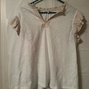 Chic Ruffled Sleeve Blouse - Cream and White